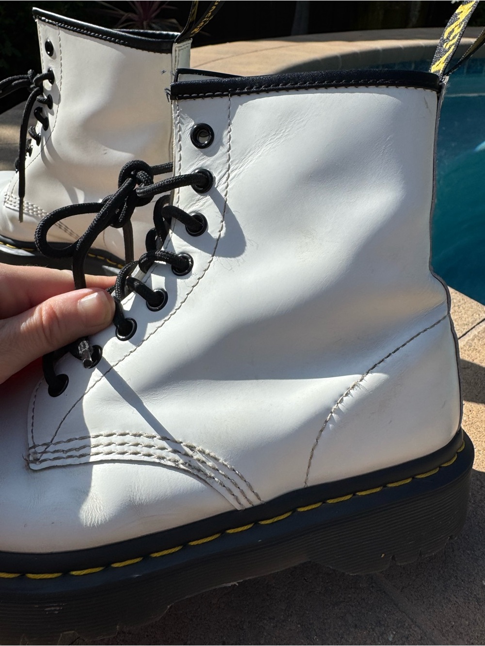Dr. Martens White Leather Lace-Up Boots with Black Accents - Picture 7 of 15